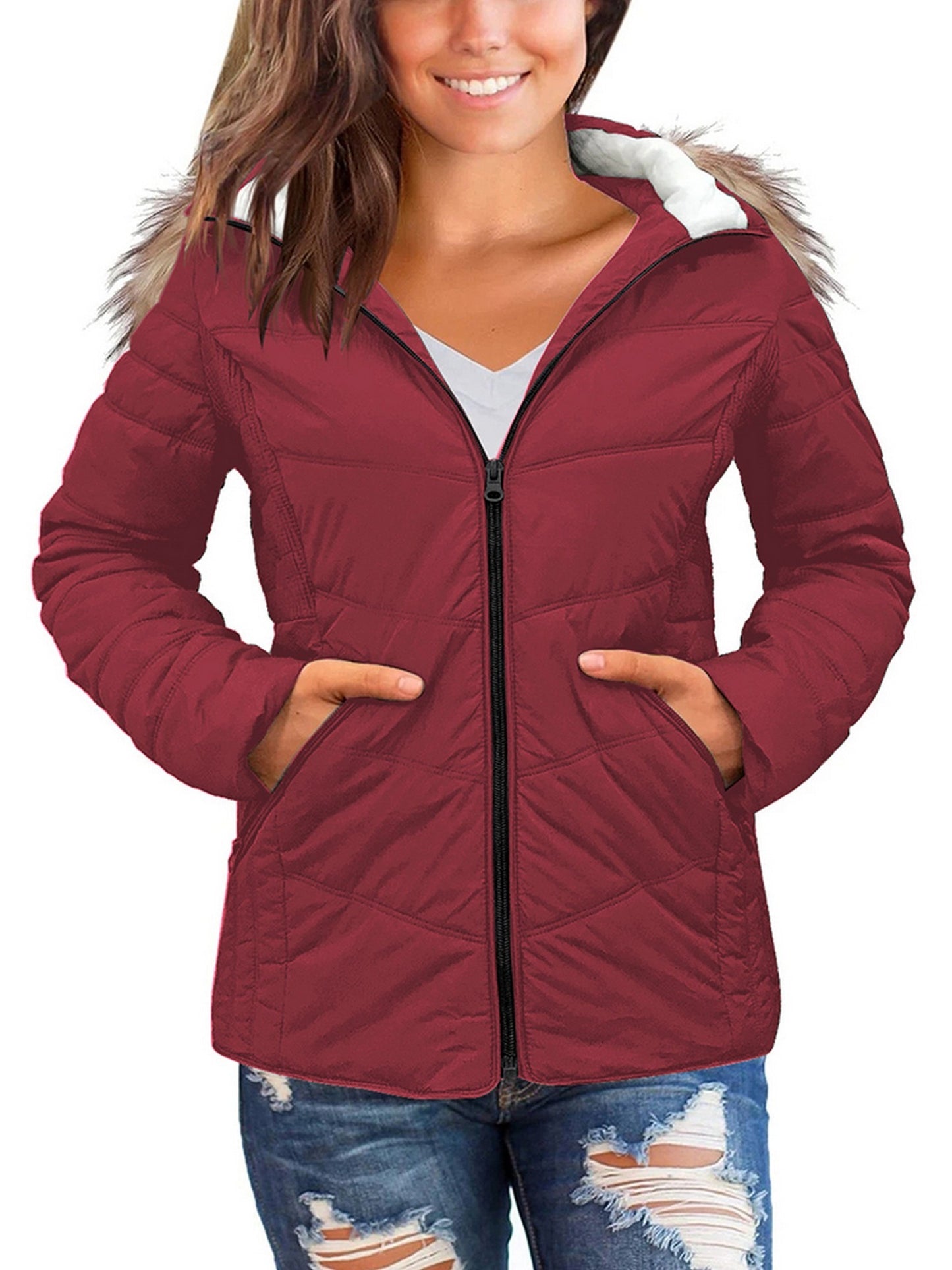 Women's Outerwear Solid Zip Pocket Casual Hooded Cropped Down Jacket