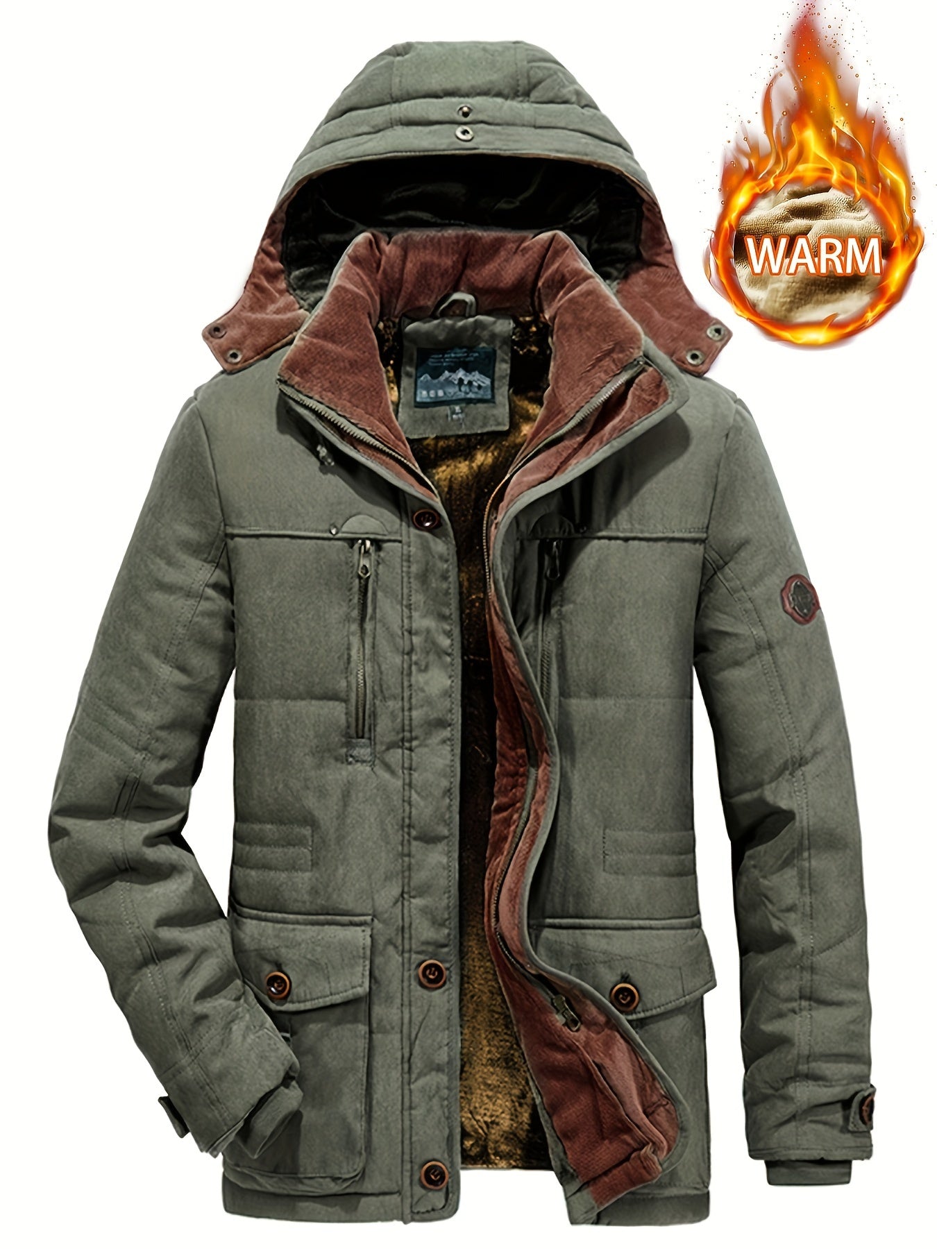 Winter Explorer's Dream - Ultra-Warm, Windproof, and Water-Resistant Hooded Jacket with Plush Retro Design for Men - Perfect for Autumn, Winter, and Snowy Days Outdoors