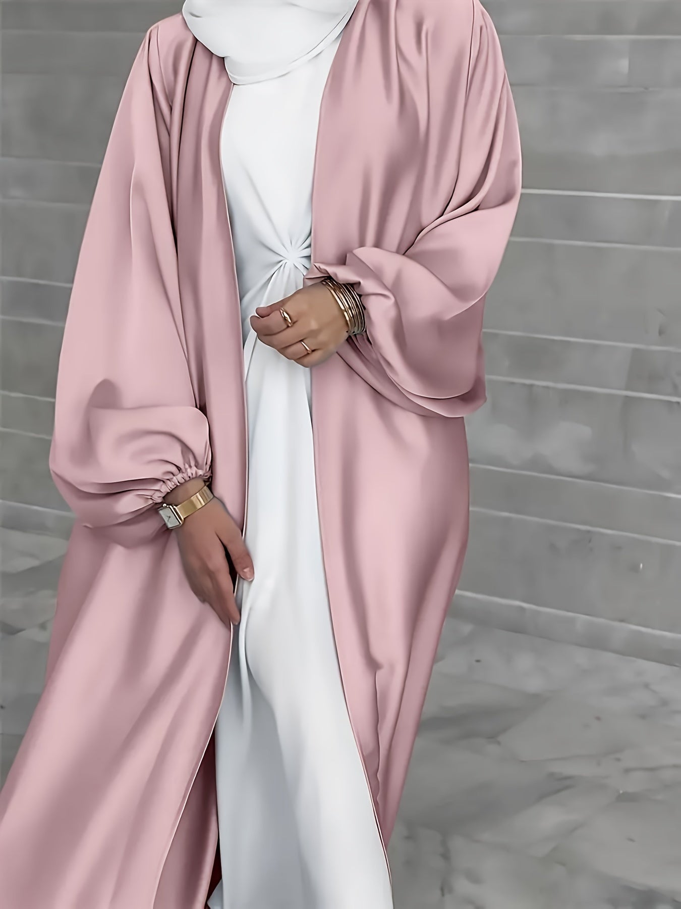 Exquisite Middle Eastern Inspired Long Lantern Sleeve Maxi Cardigan Dress - Elegant Open Front Design, Flowy Fabric, Comfortable Wear - Perfect for Muslim Women, Modest Fashion, Special Occasions