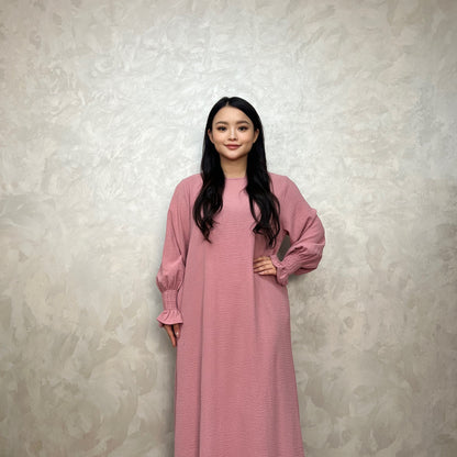 Luxurious Shirred Trim Lantern Sleeve Maxi Dress - Elegant Solid Color, Simple Loose Fit, Modest Chic, Women's Clothing for All Seasons