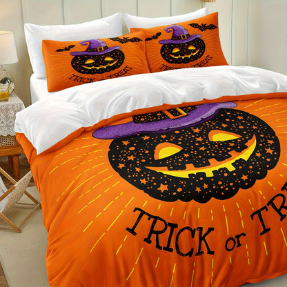 Halloween & Ghost Themed Duvet Cover Set, 3 Piece - 100% Polyester Lightweight Sanded Fabric, All-Season Digital Printed Bedding with Zipper Closure - Includes 1 Duvet Cover and 2 Pillowcases, Machine Washable, No Duvet Insert