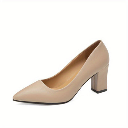 Elegant Pointed-Toe Pumps - Comfortable Soft Sole & Stable Block Heel, Solid Color | Perfect for Office & Stylish Everyday Wear