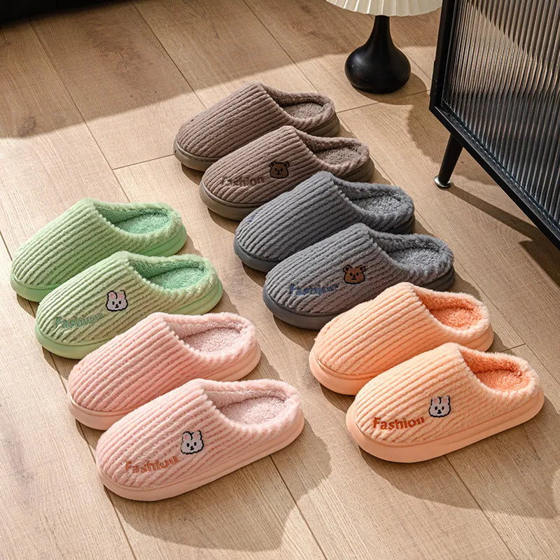 GAI New slippers Cartoon cute women warm indoor shoes in winter pink green blue plush slippers