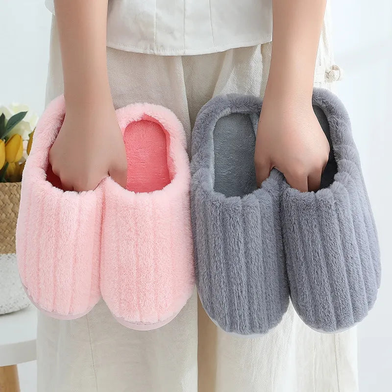 GAI Winter cotton slippers Warm plush slippers Ladies non-slip home comfort pink green cute cartoon slippers