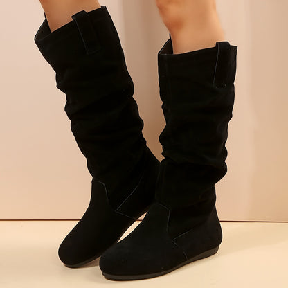 Womens Supreme Comfort Slouchy Knee High Boots - Soft Pull-On, Round Toe, Warm Winter Style - Effortless Slip-On, All-Match Chic Long Boots