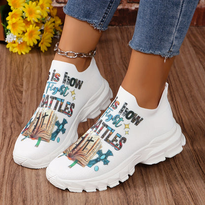 Womens Platform Sneakers - Ultra Breathable Soft Knit Slip-On Shoes with Exceptional Comfort and Low-Top Profile - Stylish Letter Print, Perfect for Outdoor Activities and Versatile Sport Wear