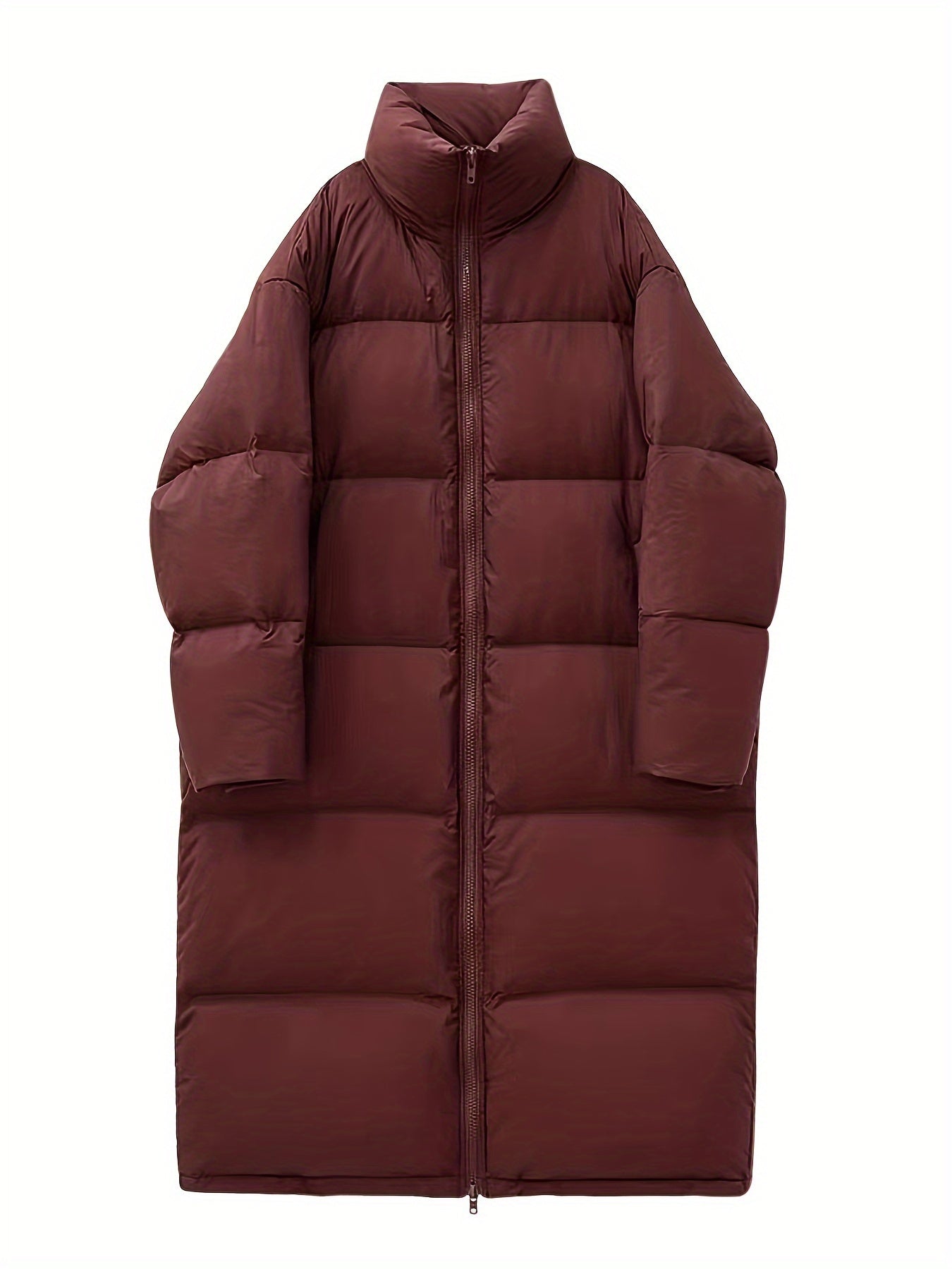 Thickened Long Puffer Jacket, Over The Knee Winter Stand Collar Warm Jacket, Women's Activewear