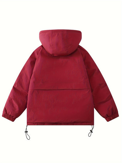 Autumn And Winter Trend Casual Puffer Coat, Warm Pocket Hooded Jacket For Winter Outdoor Sports, Women's Clothing