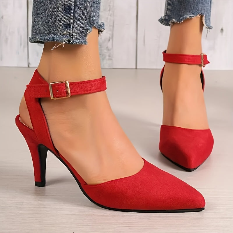 Chic Womens Pointed Toe High Heel Pumps - Adjustable Ankle Strap, Glamorous Stiletto Heels, Elegant Dress Shoes for Formal Events - Premium Comfort