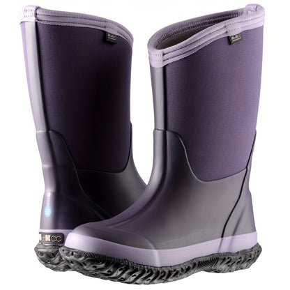 One Pair of Vibrant Purple Diagonal Tall Rain Boots - Waterproof, Non-Slip, Wear-Resistant Fashion Boots for Outdoor School and Work Wear - Suitable for Big Boys and Girls