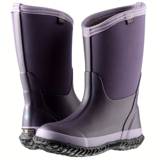 One Pair of Vibrant Purple Diagonal Tall Rain Boots - Waterproof, Non-Slip, Wear-Resistant Fashion Boots for Outdoor School and Work Wear - Suitable for Big Boys and Girls