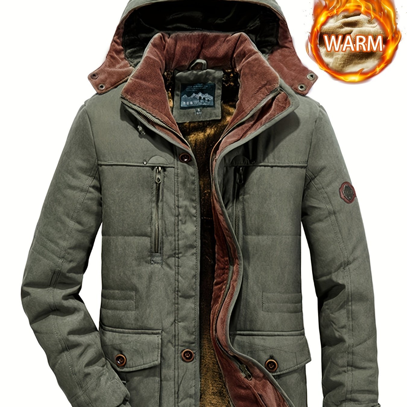 Winter Explorer's Dream - Ultra-Warm, Windproof, and Water-Resistant Hooded Jacket with Plush Retro Design for Men - Perfect for Autumn, Winter, and Snowy Days Outdoors