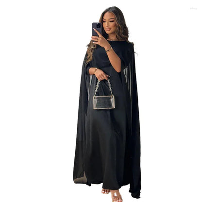 Casual Dresses Women Elegant Solid Cocktail Maxi Dress Cape Sleeve Patchwork Formal Evening Party Wedding Long