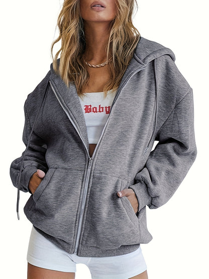 Women's Zip-up Hoodie Long-sleeved Sweatshirt Fall Winter Clothing Sweater Casual Jacket Jacket