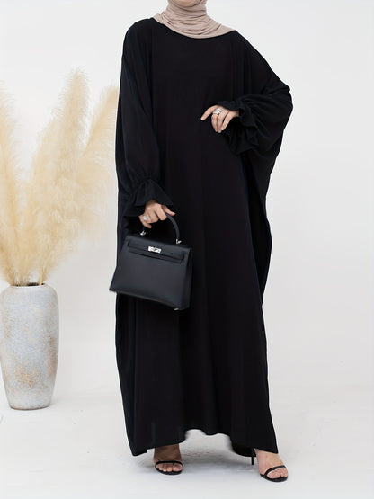 Solid Color Long Sleeve Abayas Dress, Elegant Maxi Length Loose Dress, Women's Clothing