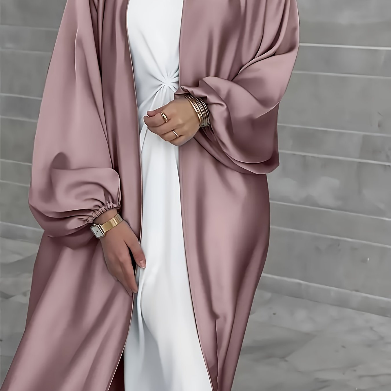 Exquisite Middle Eastern Inspired Long Lantern Sleeve Maxi Cardigan Dress - Elegant Open Front Design, Flowy Fabric, Comfortable Wear - Perfect for Muslim Women, Modest Fashion, Special Occasions