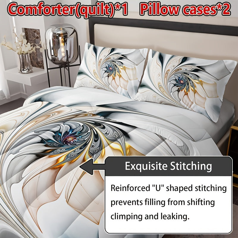 3pcs Marble Pattern Stripe Quilt Set (1 Quilt + 2 Pillowcases Without Pillow Core), All Season Quilted Bedding Soft Comfortable Breathable Print For Home Dorm