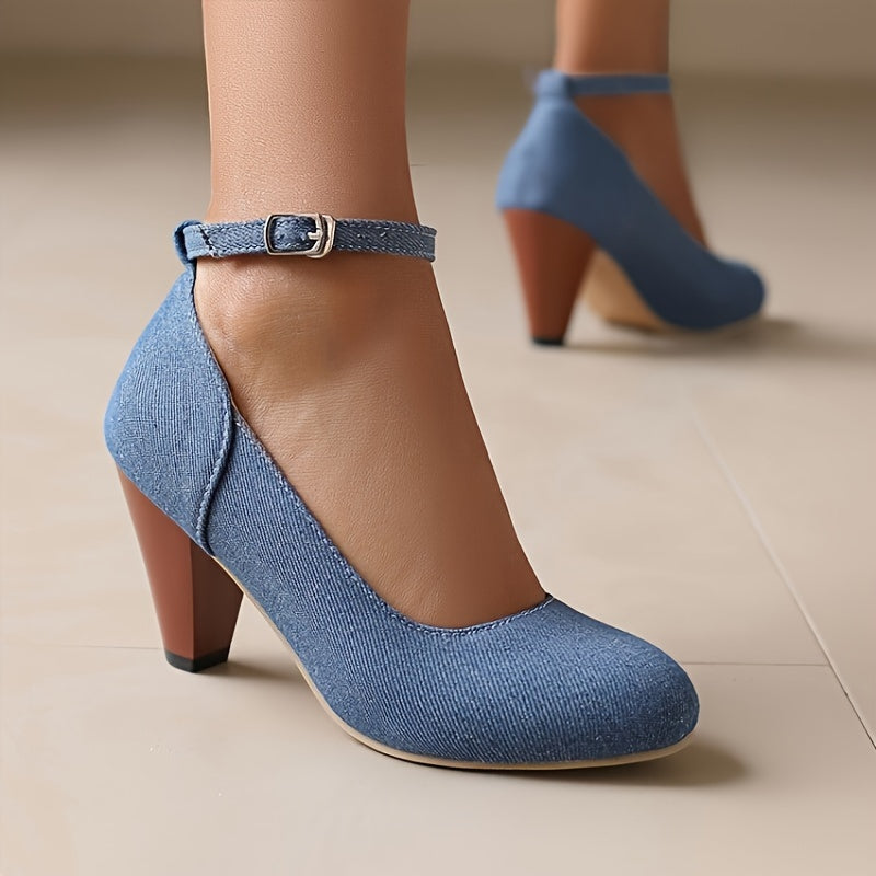 Stylish Women's High Heels - Solid Color, Fashion Round Toe, Buckle Strap, Dress Pumps for Formal Occasions, Comfortable and Durable, Easy to Match with Various Outfits