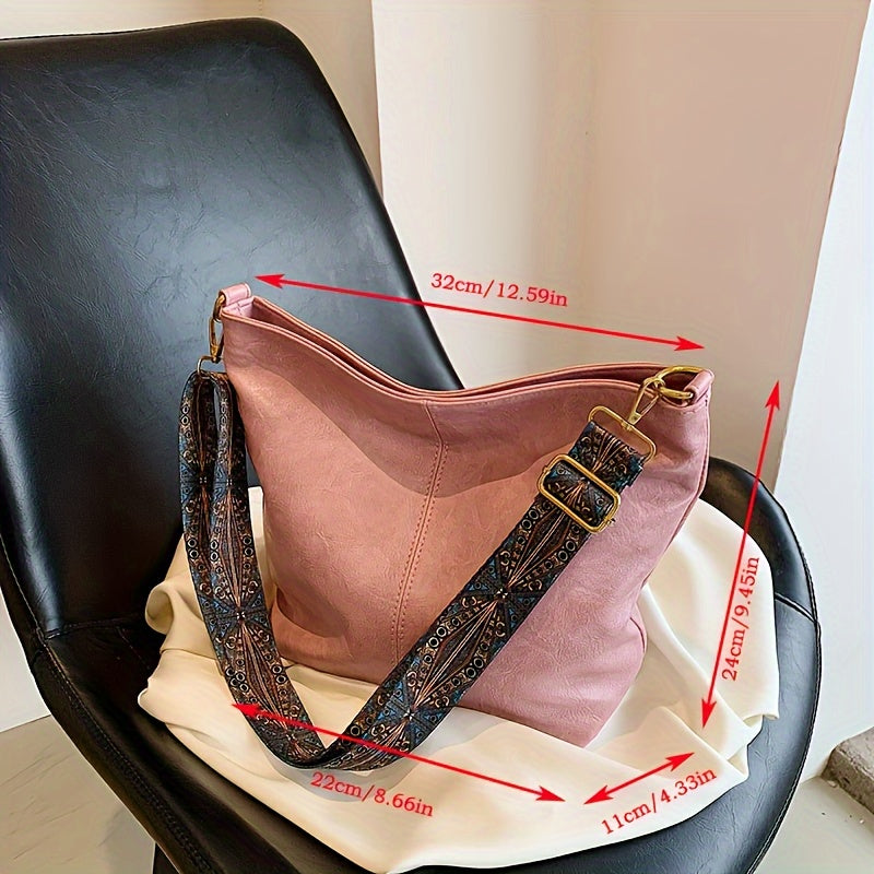 eybag - Wide Geometric Strap Bag,  Large Capacity Crossbody Bag For Girls, Retro Fashion Shoulder Bag