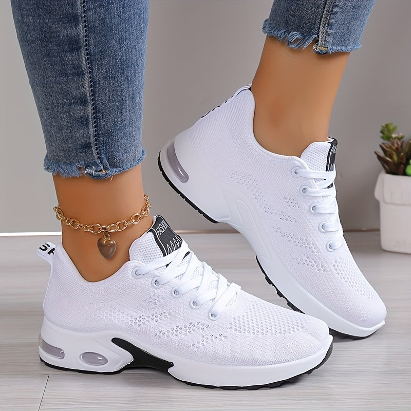 Ultra-Comfortable Women's Knitted Air Cushion Low Top Running Shoes - Breathable, Lightweight, Shock-Absorbing, Slip-Resistant, Lace-Up Design for Outdoor Athletic Activities - Perfect for Fitness, Jogging, Hiking, and Casual Wear