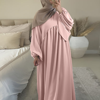 Stunning Ruffle Hem Maxi Dress - Elegant Lantern Sleeves, Modest Loose Fit, Solid Color, Women's Clothing for Everyday Elegance