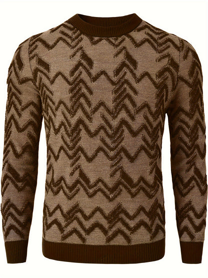 Autumn Winter Essential - Cozy Retro Argyle Sweater with Long Sleeves, Classic Crew Neck Design, Soft and Warm Pullover Style - Perfect for Mens Casual Wear