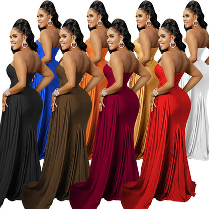 One Shoulder Mermaid Bridesmaid Dresses Satin Pleats Long Formal Dresses Evening Prom Dress Gowns Women Casual Party Wears FS8911