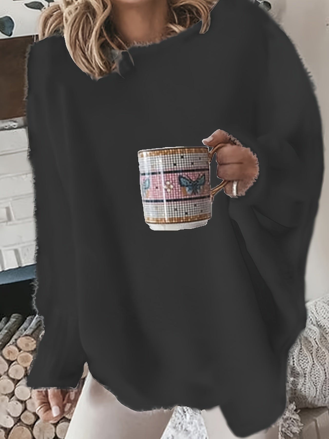 Cozy Plus Size Sweater - Soft Fleece, Round Neck, Long Sleeve - Versatile Winter Essential for Women