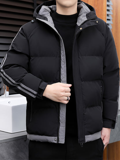 Men's Warm Hooded Jacket For Winter, Thickened Zipper Up Long Sleeve Coats For Outdoor Activities