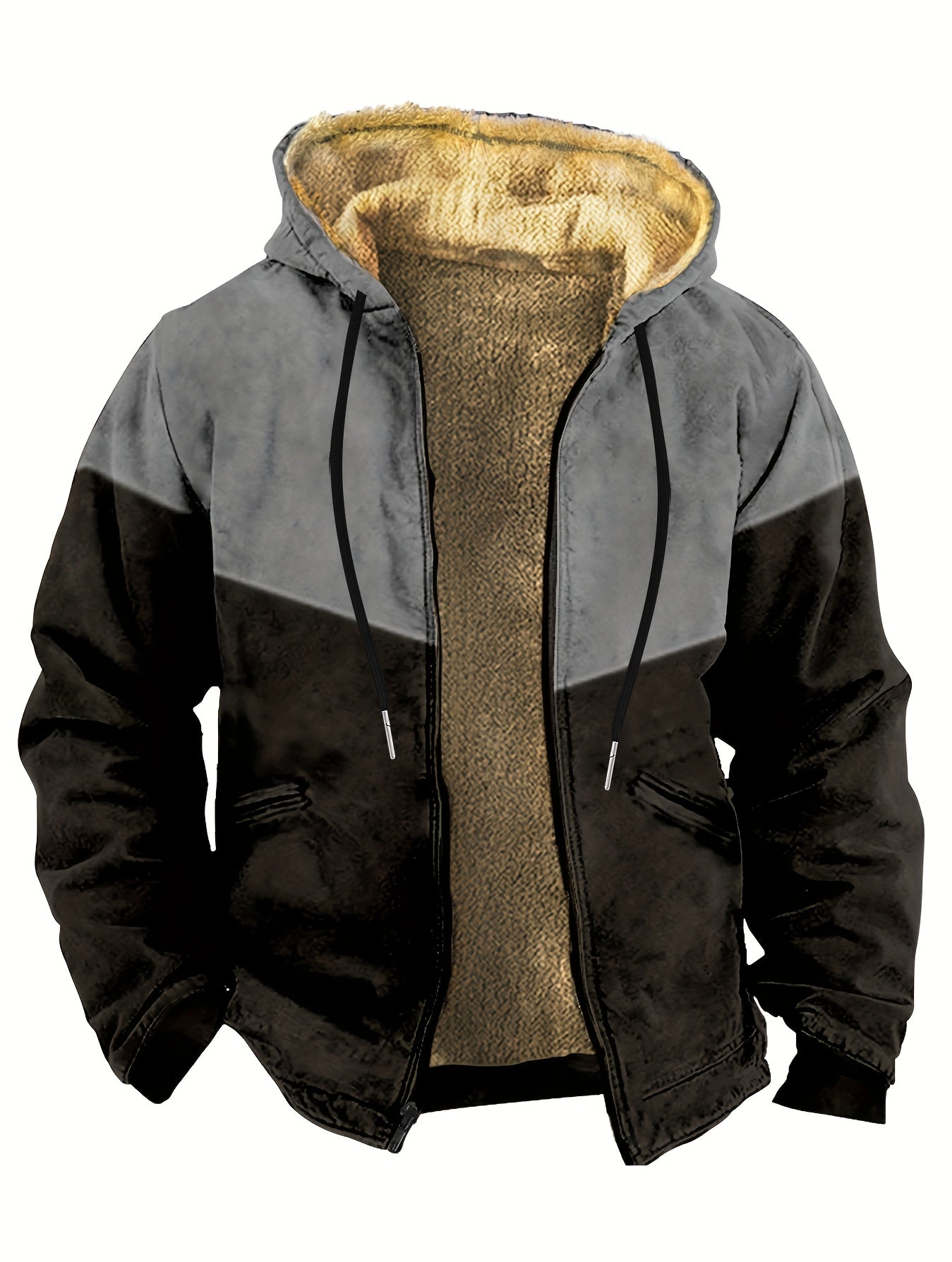 WarmthPlus Fleece Hooded Coat for Men - Cotton Outerwear with Soft Fleece Lining, Adjustable Hood, and Zipper Closure for Fall and Winter Season