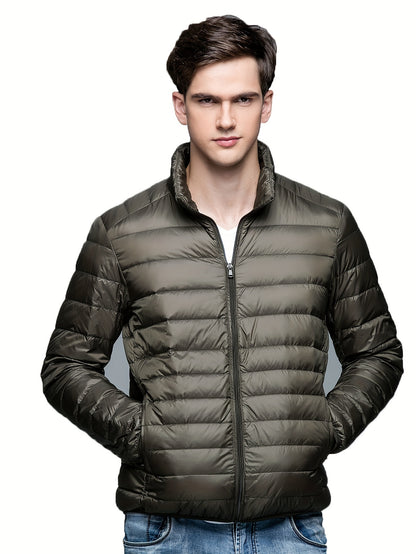 Mens Quilted Puffer Jacket - Windproof & Breathable - Stand Collar Zip Up with Multipurpose Pockets - Warm & Comfortable Long Sleeve for All-Season Outdoor Adventures