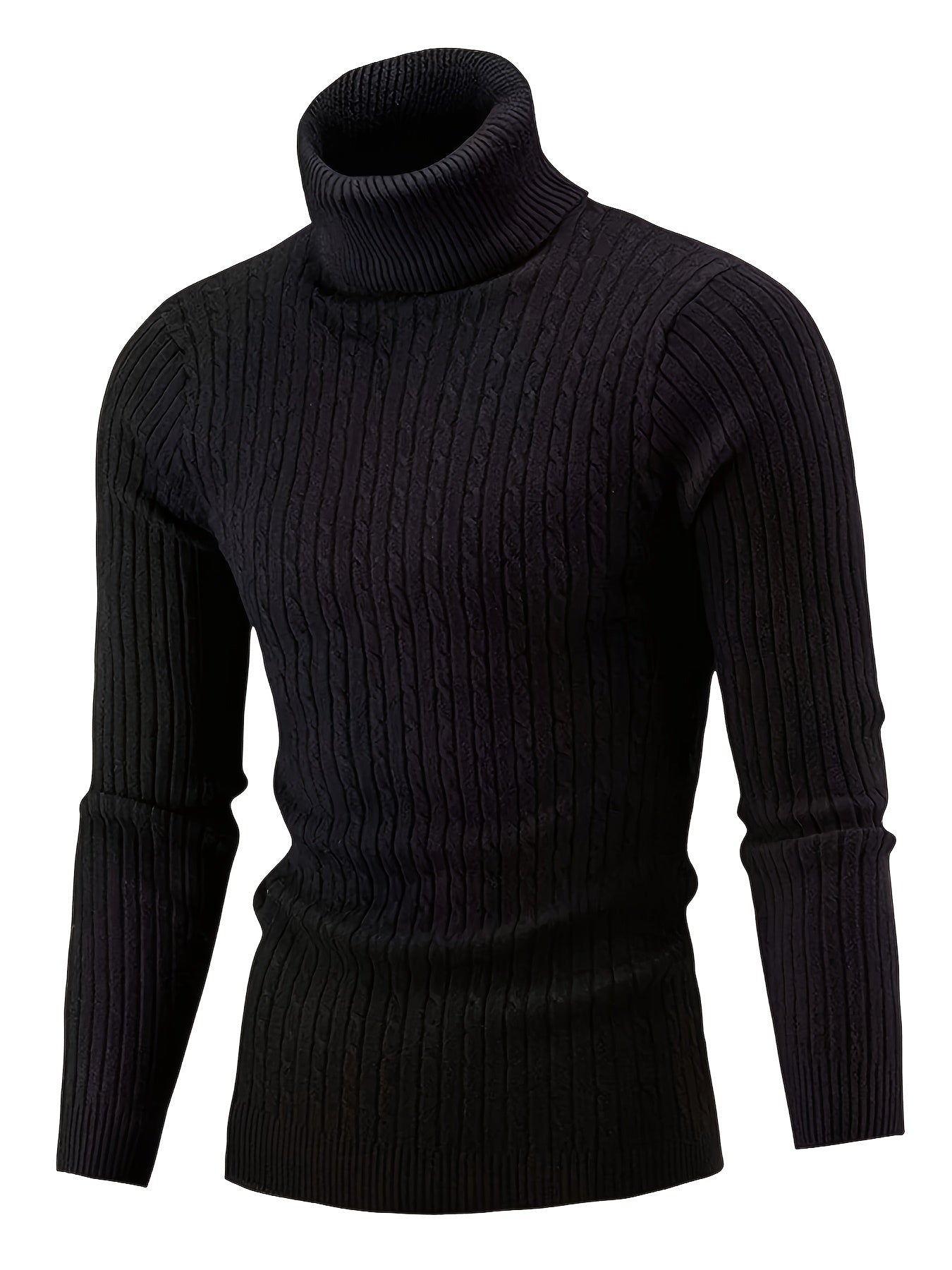 Plus Size Soft Cable Knit Sweater - Fashionable Turtleneck Pullover with Classic Style for Cold Fall and Winter Days - Perfect for Mens Casual Clothing