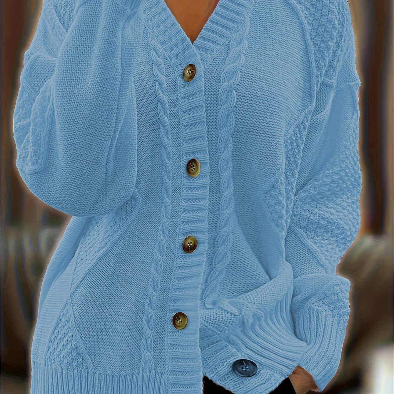 Cozy Solid Color Knitted Cardigan - Button Front, V Neck, Long Sleeve, Micro Elasticity, Elegant Style - Perfect for Fall and Winter, Hand Wash or Dry Clean, Womens Casual Clothing