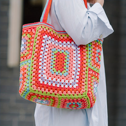 Vibrant Bohemian Chic Crochet Tote Bag - Handcrafted, Fashion-Forward Ethnic Style - Perfect for Womens Travel Adventures, Versatile & Lightweight