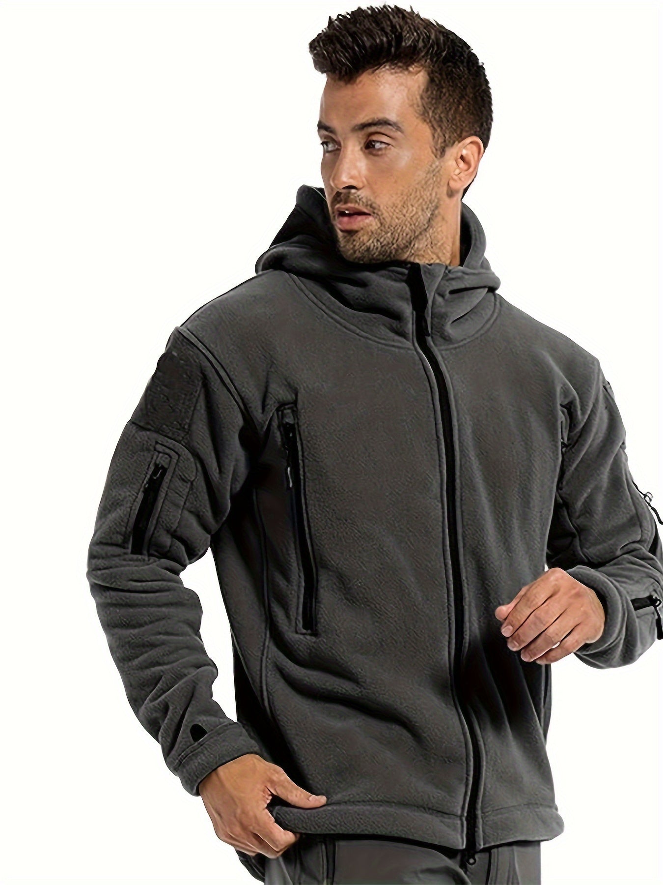 Winter Warrior Hoodie - Windproof, Water-Resistant, 6 Zip-Pocket, Thumbhole, Drawstring Hem, Anti-Static Polyester Jacket for Outdoor Sports, Workout, Casual, and Regular Workwear - Multi-Pocket, Magic Tap Label, Polar Fleece Lined for Ultimate Warmth