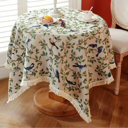 1pc, Exquisite Bird Embroidery Knitted Jacquard Tablecloth - Soft, Cozy, and Delicately Designed for Rustic Farmhouse Home Decor, Perfect for Christmas Decorations and as a Unique Gift