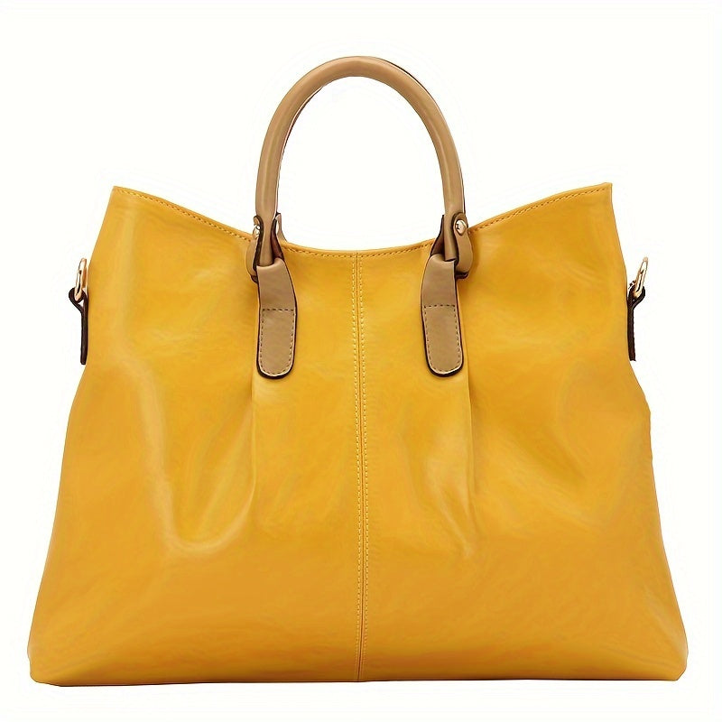 Chic Women's Genuine Faux Leather Tote Bag - Spacious & Stylish, Detachable Shoulder Strap, Zip Closure, Solid Color