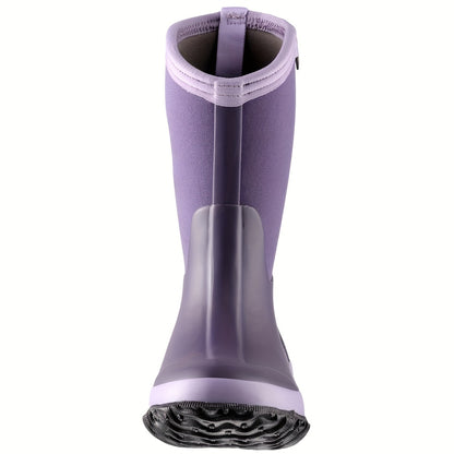 One Pair of Vibrant Purple Diagonal Tall Rain Boots - Waterproof, Non-Slip, Wear-Resistant Fashion Boots for Outdoor School and Work Wear - Suitable for Big Boys and Girls