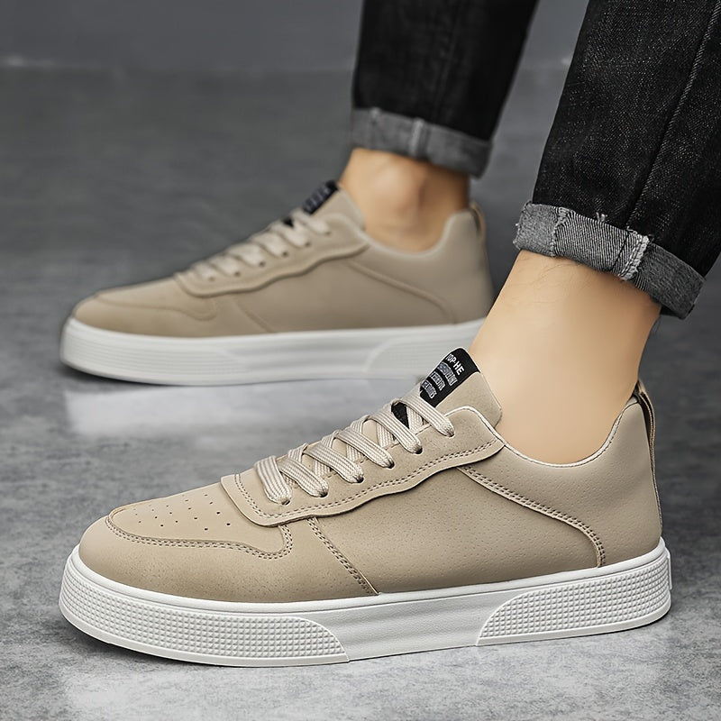 Comfy Strike Skate Shoes - Solid Faux Leather Upper Low Top Skateboarding Shoes for Men with Soft Sole, Lace Up Closure, and Breathable Design for Outdoor Casual Activities and Traveling