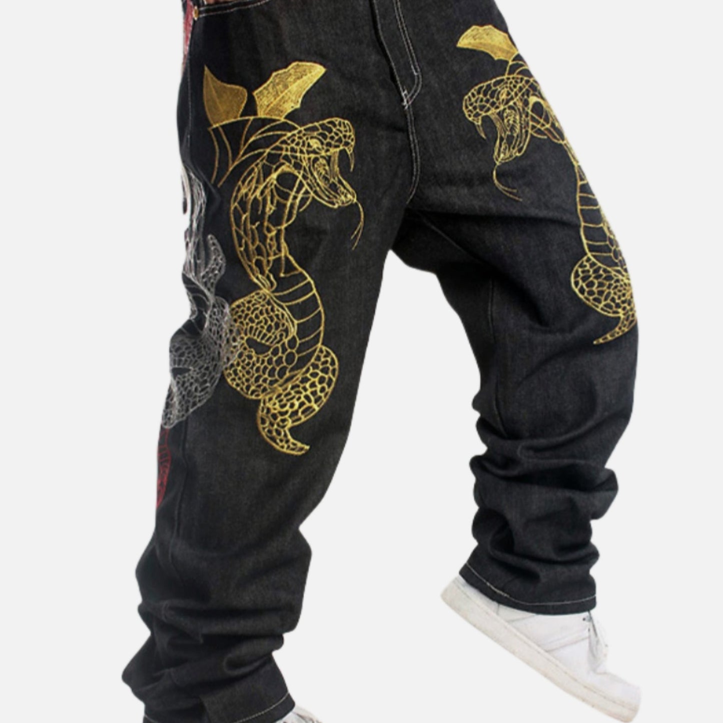 Trendy Embroidered Loose Fit Skateboard Jeans - Men's West Coast Street Hip Hop Dance Jeans - Comfortable, Relaxed, Stylish, and Fashionable Pants for Everyday Wear