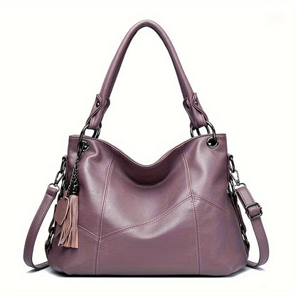 Elegant & Versatile Women's Quilted Tote, Convertible Crossbody Strap with Zipper & Tassel Detail