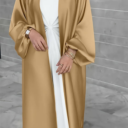 Exquisite Middle Eastern Inspired Long Lantern Sleeve Maxi Cardigan Dress - Elegant Open Front Design, Flowy Fabric, Comfortable Wear - Perfect for Muslim Women, Modest Fashion, Special Occasions