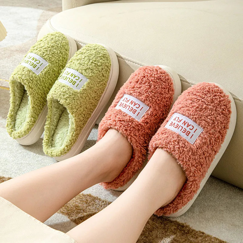 GAI New Women slippers Warm winter Brown white Green indoor non-slip thick soled women slippers