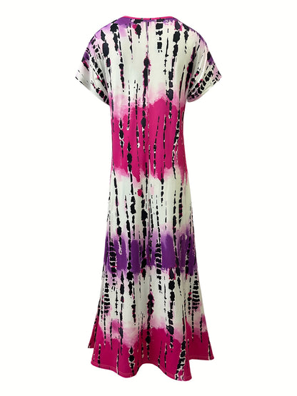 Vibrant Asymmetrical V-Neck Tie Dye Dress - Elegant, Semi-Sheer, Micro Elastic Polyester Fabric, Customized Pendulum Style for Women - Perfect for Spring and Summer Seasons