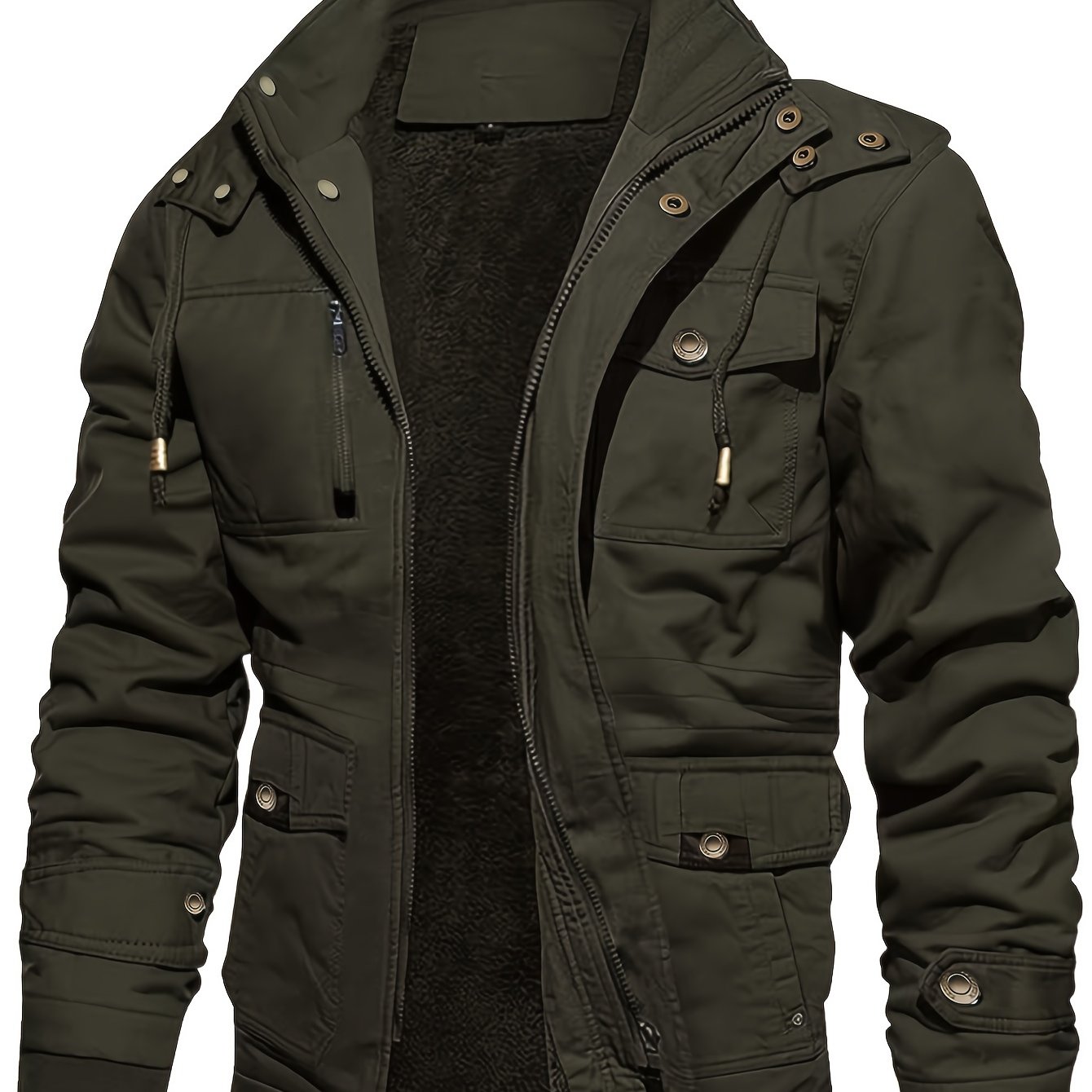 Mens Fashionable Fleece-Lined Cargo Jacket - Stylish & Warm with Multiple Pockets for Fall/Winter Outfits