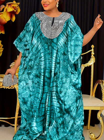 Women's Elegant Sequin-Embellished Kaftan Dress - Modest Maxi Length, All Over Print, Perfect for Ramadan & Special Occasions - Comfortable & Stylish Attire