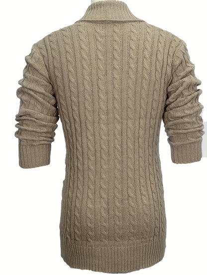 Mens Luxurious Mid-Length Loose Knit Cardigan Sweater - Fashionable Shawl Collar, Long Sleeve, Winter Thick Warm, Button-Front, Soft Brushed Fabric, Cozy Fit - Perfect for Casual Daily Wear, Outdoor Activities, and Gift Giving