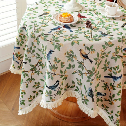 1pc, Exquisite Bird Embroidery Knitted Jacquard Tablecloth - Soft, Cozy, and Delicately Designed for Rustic Farmhouse Home Decor, Perfect for Christmas Decorations and as a Unique Gift