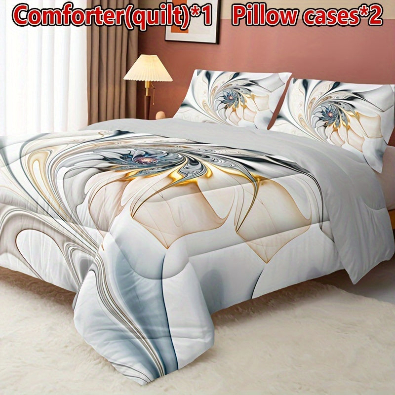 3pcs Marble Pattern Stripe Quilt Set (1 Quilt + 2 Pillowcases Without Pillow Core), All Season Quilted Bedding Soft Comfortable Breathable Print For Home Dorm