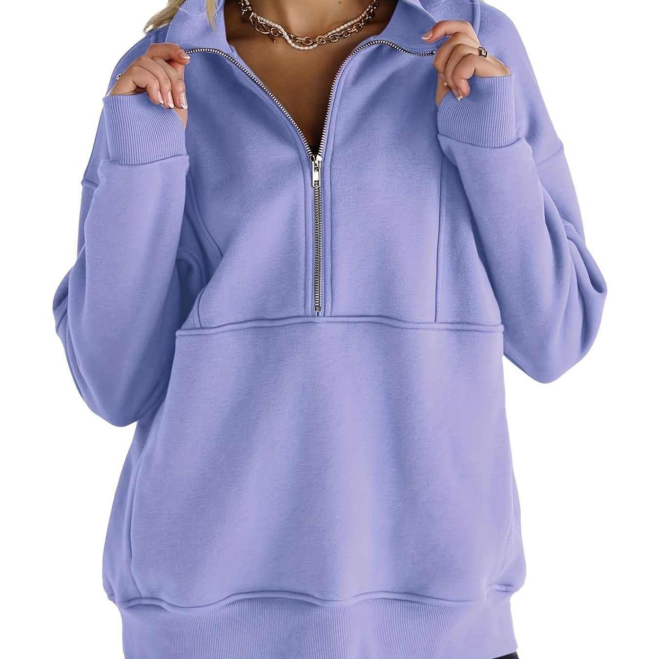 Stylish Solid Color Half Zipper Pullover Sweatshirt - Fashion Sweatshirts for Women - Long Sleeve, Casual, Pocket, Spring & Fall Wear, Soft and Cozy, Perfect for Daily Life